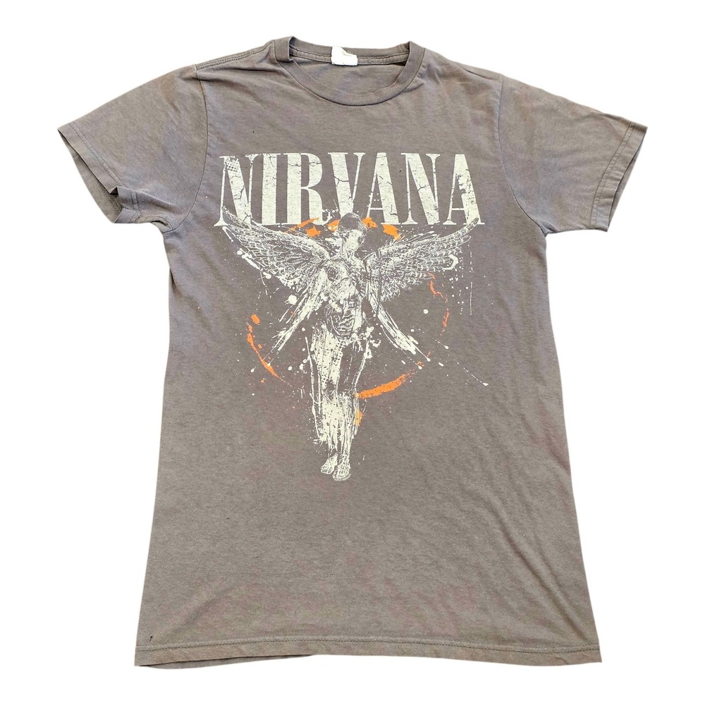 Nirvana 2013 In Utero Album Kurt Cobain Gray Graphic Shirt Angel Small BayIsland